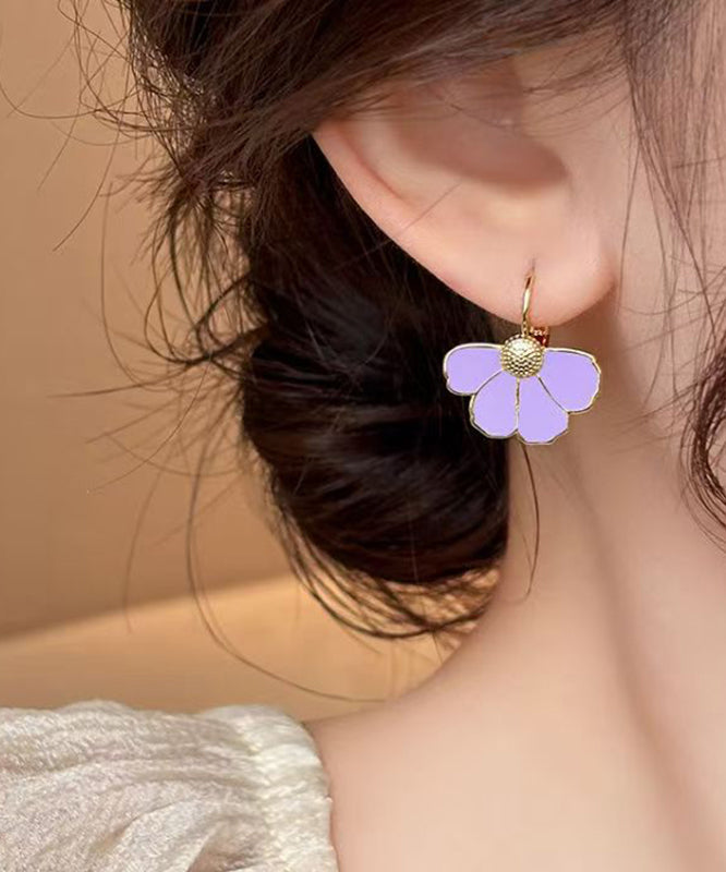 Boho Green Copper Alloy Floral Hoop Earrings