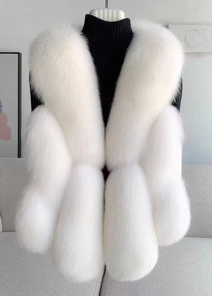 Modern White Oversized Patchwork Faux Fox Fur Vests Winter