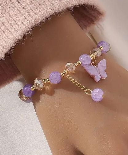 Stylish Purple Butterfly Charm Beaded Stch Bracelet For Women