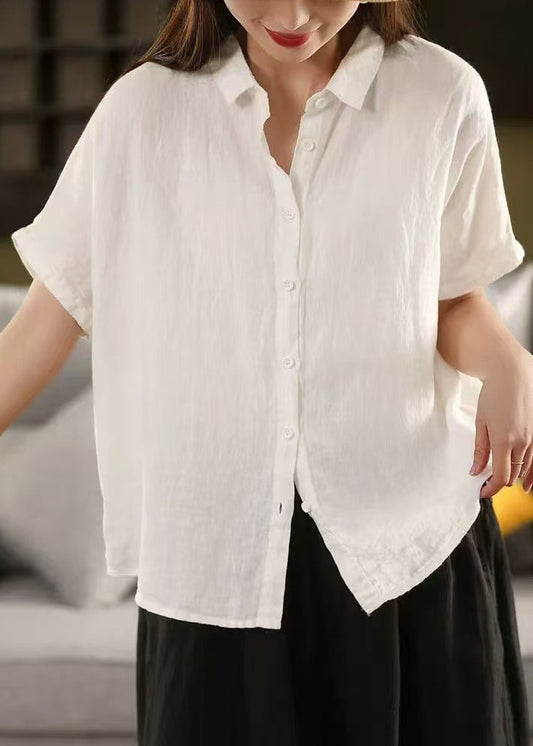 Loose Purple Peter Pan Collar Button Linen Blouses Summer