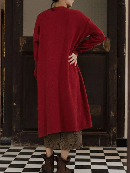Women Winter Artsy Split Hem Solid Long Sweater Dress
