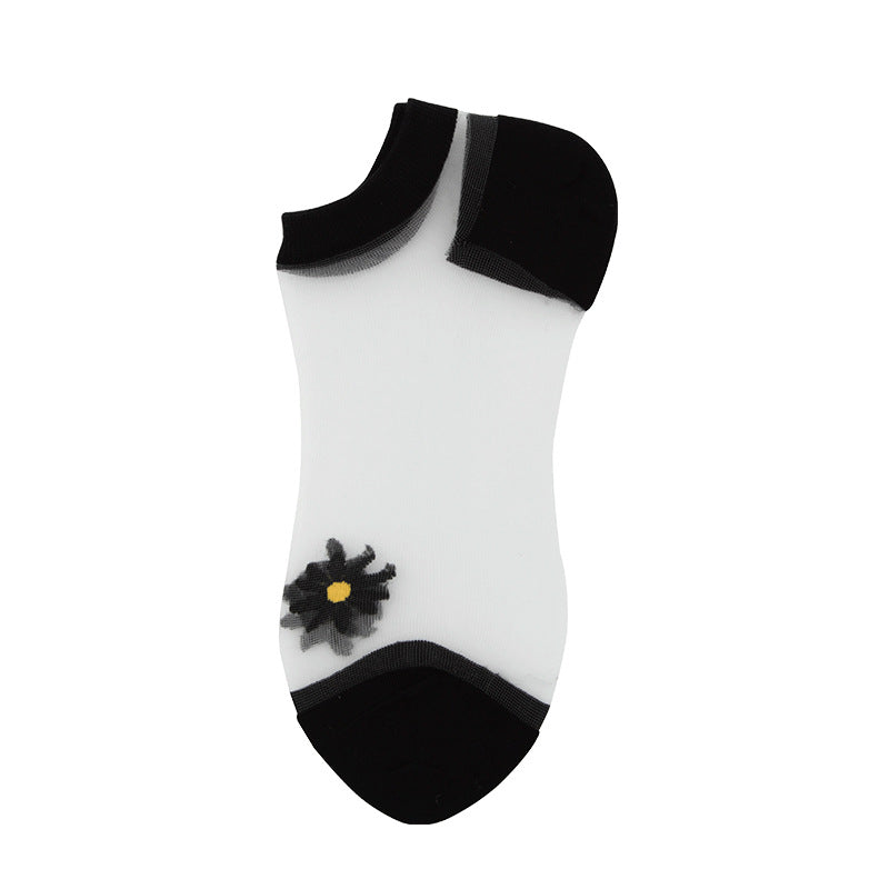 Daisy Embroidery Transparent Summer Socks