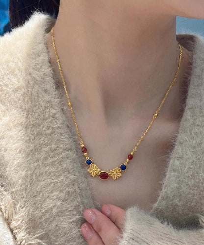 Beautiful Gold Sterling Silver Overgild Zircon Floral Pendant Necklace
