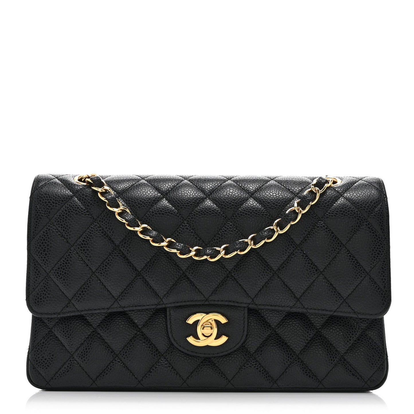 Caviar Quilted Medium Double Flap Black