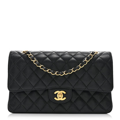 Caviar Quilted Medium Double Flap Black