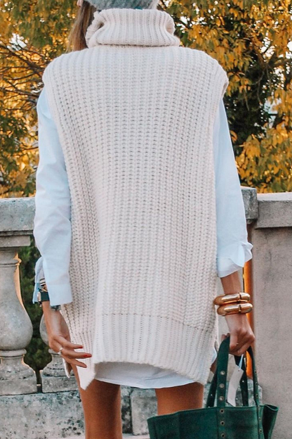 Turndown Collar Sleeveless Casual Sweater