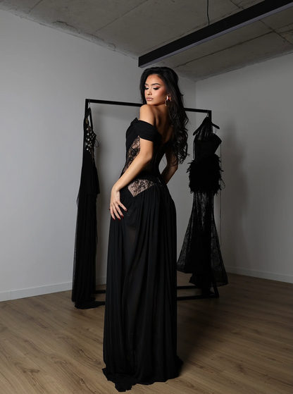 Sexy Lace Stitching Slit Pleated Skirt