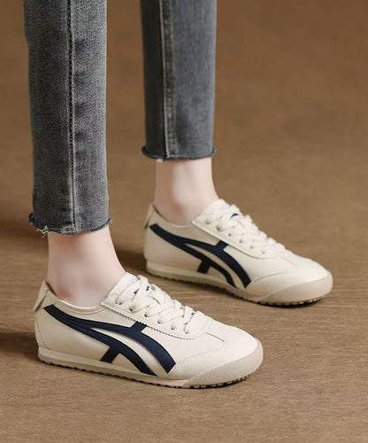 Chic Splicing Flat Shoes Blue Faux Leather Lace Up