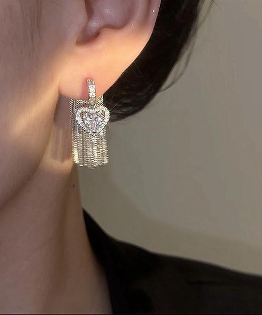 Boho Copper Alloy Zircon Love Tassel Drop Earrings