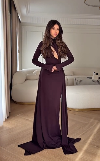Sexy Long Sleeve Hollow out Solid Color Lace-up Dress