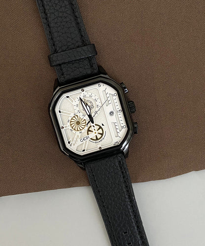 DIY White Leather Square Quartz Movement Watches