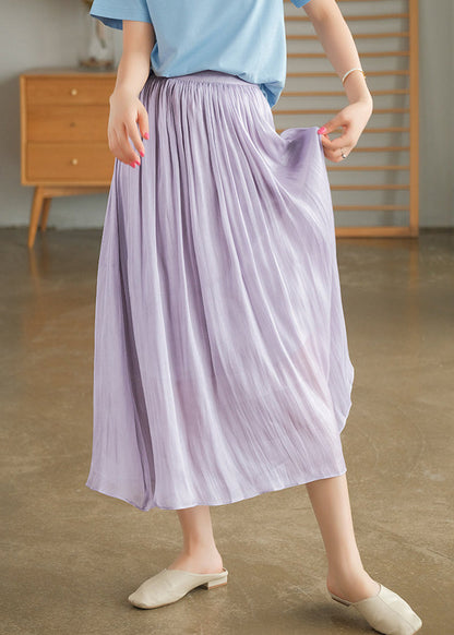 Fashion Apricot Elastic Waist Exra Large Hem Silk Skirts Summer