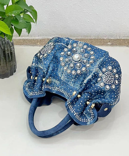 Fine Blue Zircon Solid Durable Denim Tote Handbag