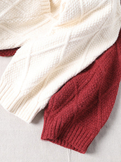 Plus Size - Hooded Knitted Pocket Patchwork Sweater Coat