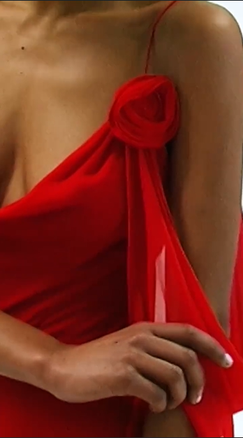 Scarlet Red 3D Rose Decor Spaghetti Strap Backless Draped Evening Maxi Dress