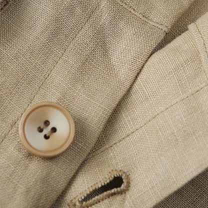 Khaki Linen A-line Midi Skirts For Women
