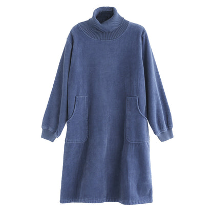 Corduroy Solid Color Plus Velvet Thick Loose Turtleneck Top