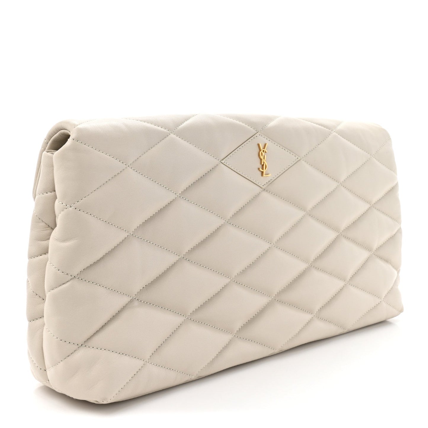 Lambskin Quilted Sade Puffer Envelope Clutch Crema Soft