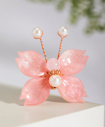 Fashion Pink Copper Alloy Pearl Colored Glaze Butterfly Hairpin