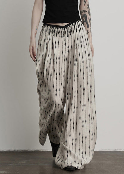 Original Design White Print Pockets Patchwork Thin Cotton Pants Summer