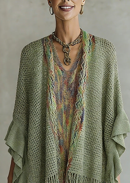 Women Green V Neck Knit Cardigan Batwing Sleeve