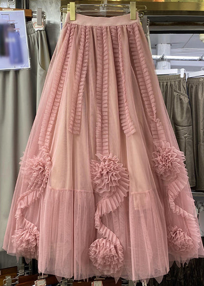 Women Camel Patchwork Floral Tulle A Line Skirt Spring