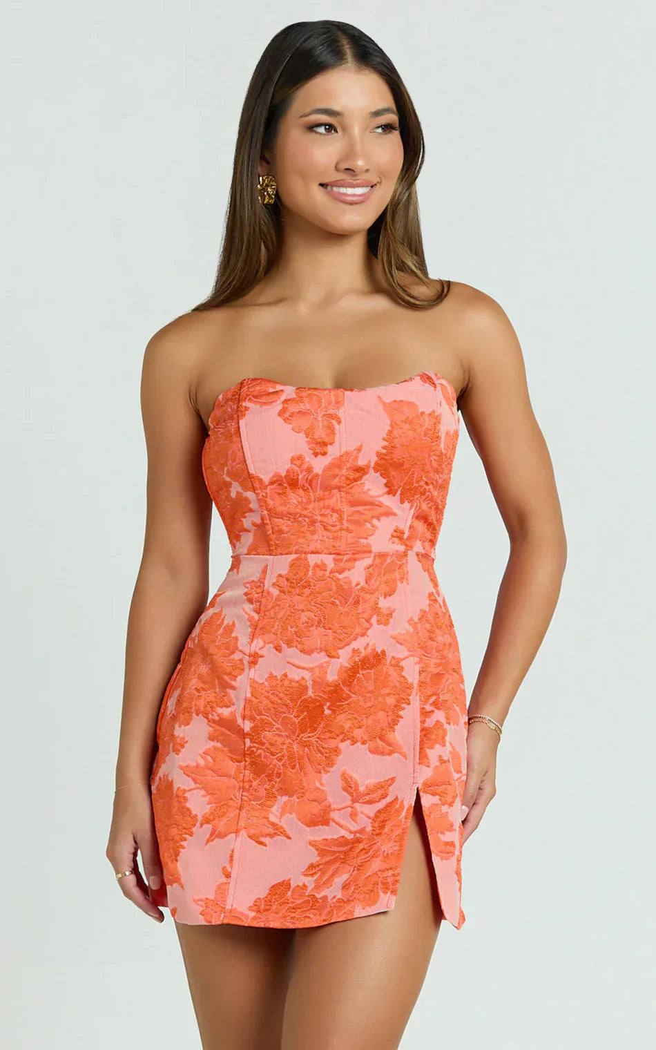 Brailey Mini Dress Strapless Dress In Orange Jacquard