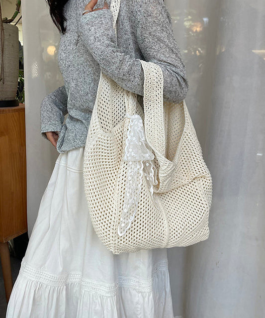 Women Red Hollow Out Large Capacity Knit Shoulder Bags
