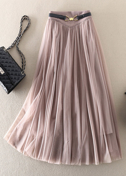Women Green Wrinkled Elastic Waist Patchwork Tulle Skirts Fall
