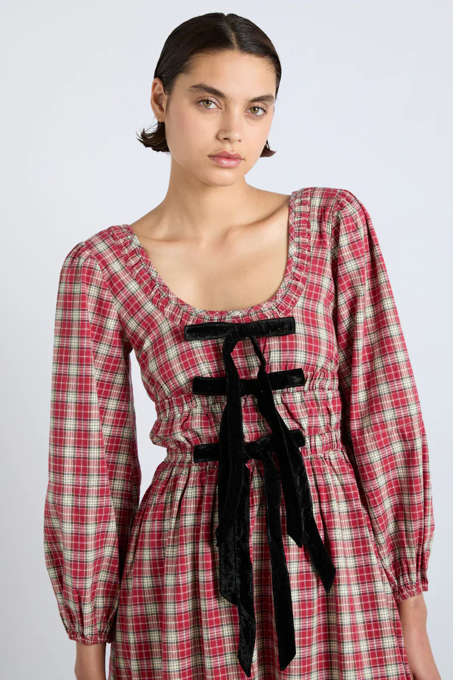 Dakota Bow Midi Dress - Tartan