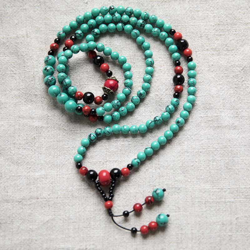 Ethnic Carnelian Bead Vintage Long Chain Lucky Green Women Necklace