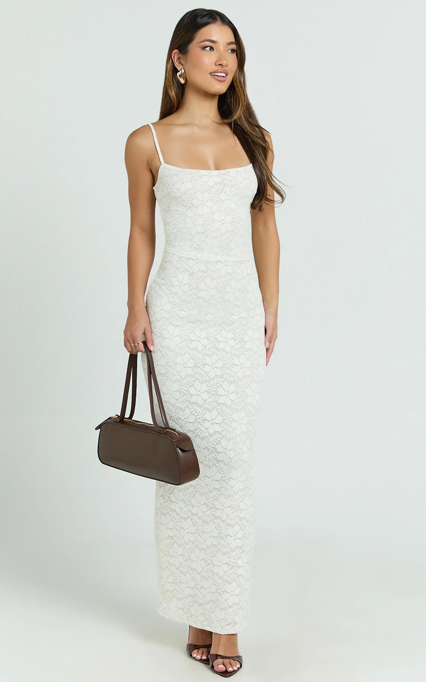 Carly Maxi Dress - Stretch Lace Scoop Neck Dress In Off White