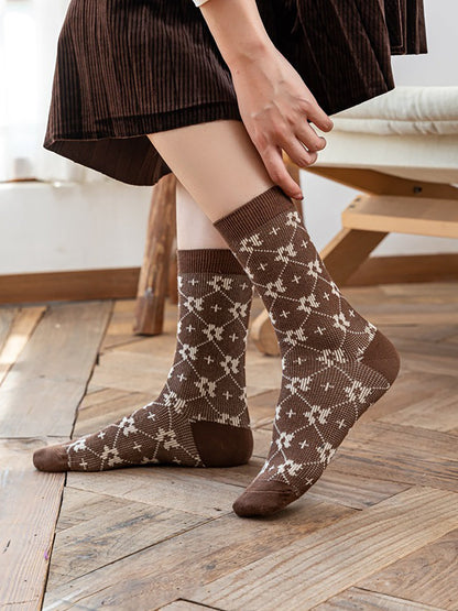 5 Pairs Women Cotton Plaid Casual Crew Socks