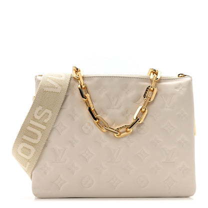 Lambskin Embossed Monogram Coussin PM Beige Cream