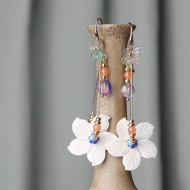 Long Shell Flower Tassel Earrings