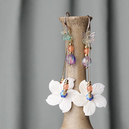 Long Shell Flower Tassel Earrings