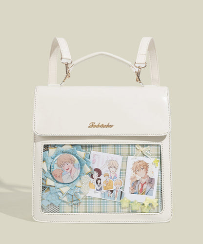 Modern White Print Solid Durable Faux Leather Backpack Bag