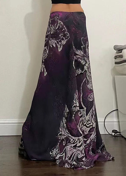 Bohemian Purple Print Draping A Line Skirt Spring