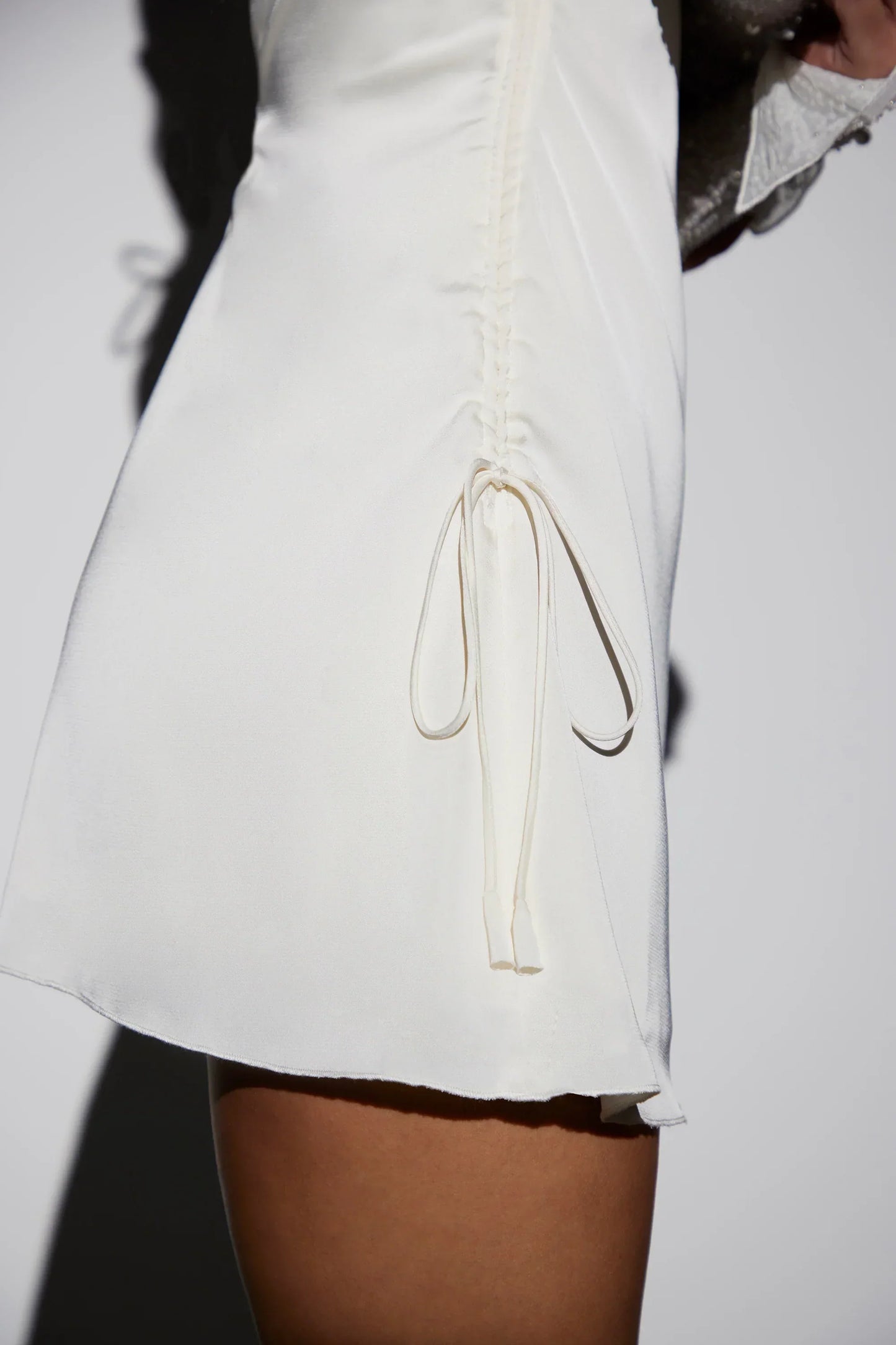 Long Sleeve Embellished A-Line Mini Dress In White