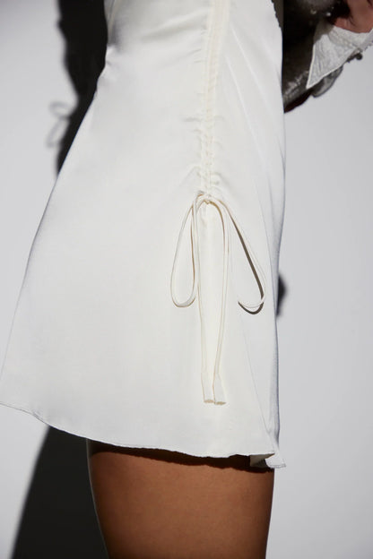 Long Sleeve Embellished A-Line Mini Dress In White