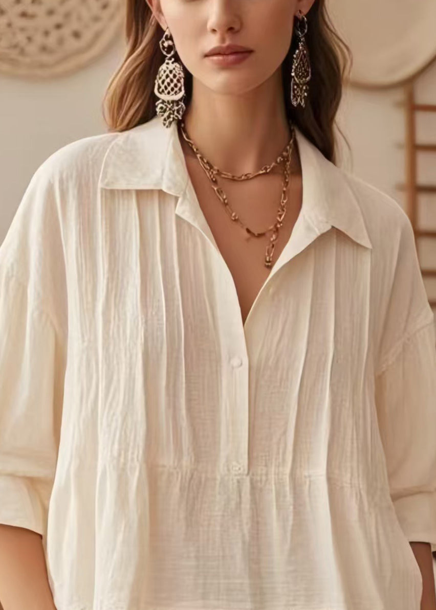Chic Apricot Oversized Patchwork Lace Blouse Top Half Sleeve