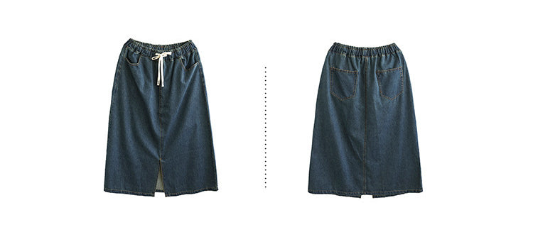 Literary All-Match Slit Denim Skirt