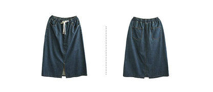 Literary All-Match Slit Denim Skirt