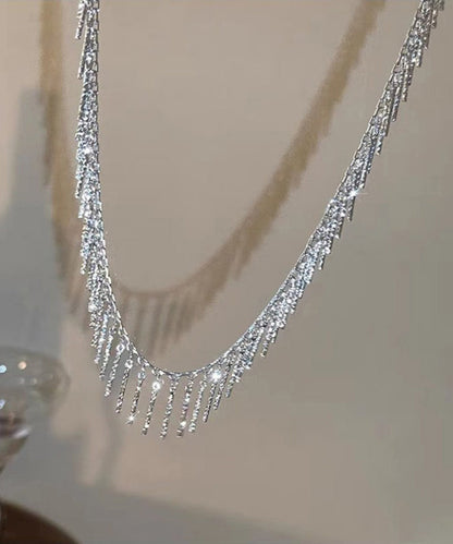 Modern Silk Metal Zircon Tassel Lariat Necklace