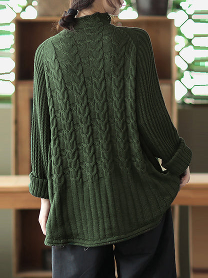 Women Turtleneck Knitted Solid Color Long Sleeve Sweater
