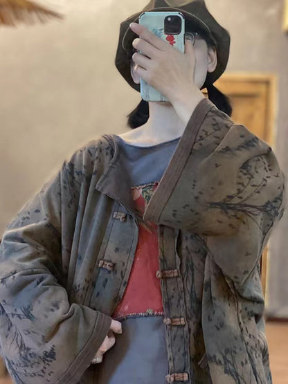 Women Winter Worn Button Pocket Loose Coat