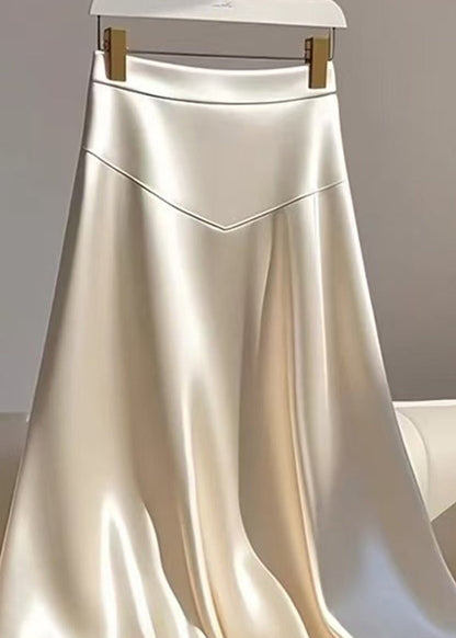 Classy Champagne Patchwork High Waist Silk Maxi Skirt Summer