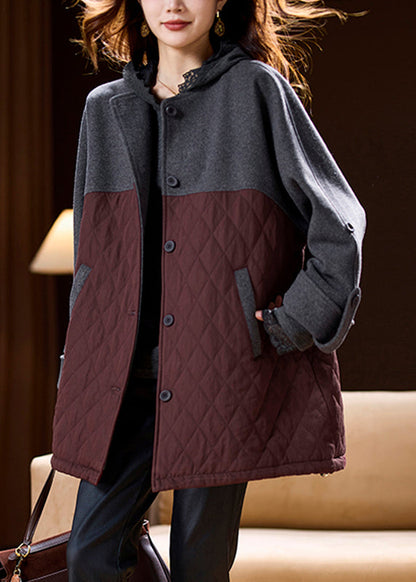 Plus Size Colorblock Pockets Patchwork Hooded Coats Spring