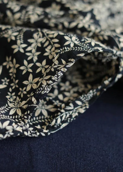 DIY o neck pockets linen summer dress pattern black print Dresses