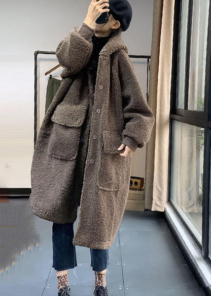 Fashion Coffee Hooded Oversized Teddy Faux Fur Long Coats Winter